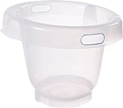 A transparent plastic basin with handles.