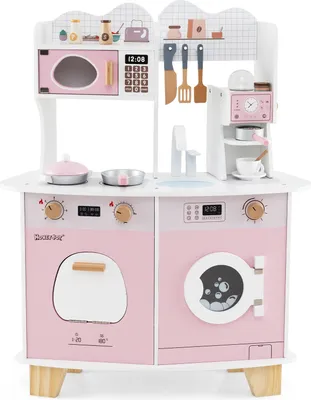 Immagine prodotto di Cucina per bambini COSTWAY con accessori, cucina per bambini con macchina da caffè, microonde, forno, lavatrice, cucina da gioco per bambini a partire dai 2 anni di età