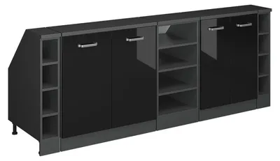 Produktbild von Küchenschrank für Dachschrägen Vicco R-Line Schwarz Hochglanz 210 cm 5er Set Schrankkorpuss 60 cm Tiefe, Model 60141