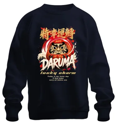 Immagine prodotto di Daruma Nope, portafortuna giapponese degli anni 1999-2000. Felpa con cappuccio, colore blu navy, taglia S