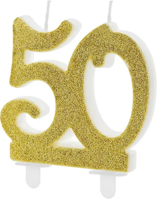 Image de Bougie d'anniversaire dorée pailletée, chiffre "50", 10 cm