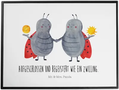Produktbild von Mr. & Mrs. Panda schreibtischunterlage Sternzeichen Zwilling - Weiß - Geschenk, schreibtischunterlagen, schreibauflage, Zwillingsschwester, Glückskäfer, Zwillingsbruder