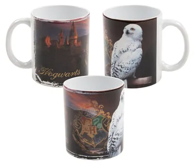 Produktbild von Harry Potter Tasse - Hedwig Hogwarts Logo Wappen Becher Kaffeetasse Kaffeebecher Schwarz aus Keramik 320 ml