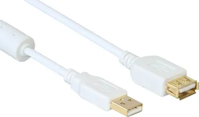 Produktbild von Verlängerung USB 2.0 Stecker A an Buchse A, mit Ferritkern, vergoldet, weiß, 1m, Good Connections®