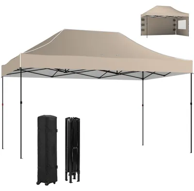 Produktbild von Faltpavillon mit Seitenw?nden und Fenstern, 2,9 x 4,3 m, Metall und Oxford-Gewebe, Sandbraun