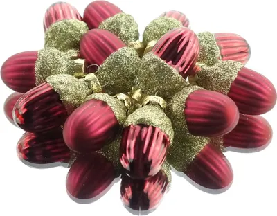 Produktbild von Weihnachtsanhänger Eicheln Ox Blood dunkelrot Ø 3 cm aus Glas - 12er Set