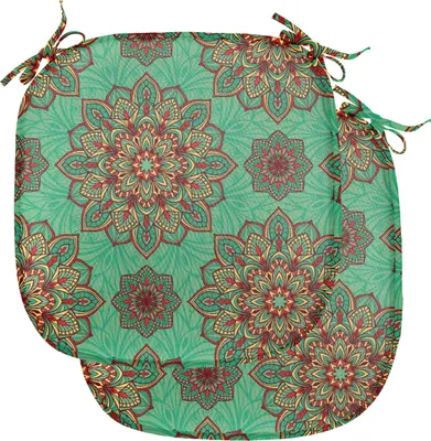Produktbild von ABAKUHAUS Türkis Polster für Esszimmerstühle, Mandala, Dekoratives wasserfestes Kissen mit Riemen für Küchensitze, 40 cm x 40 cm-2er Pack, Grün Gelb Rot