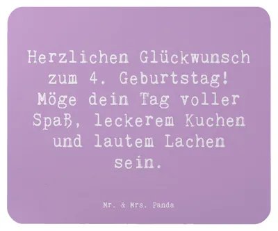 Produktbild von Mr. & Mrs. Panda Mauspad Spruch 4. Geburtstag - Lavendeltraum - Geschenk, laptop mousepad, Geburtstagsdeko, Glückwünsche, herzlichen Glückwunsch, Spaß, mousematte