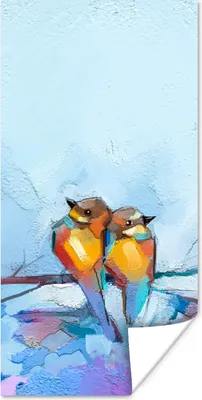 Produktbild von MuchoWow® Poster Gemälde - Ölfarbe - Vogel - Zweig 20x40 cm - Plakat - Foto
