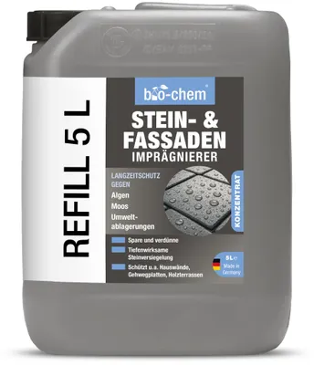 Produktbild von bio-chem Stein- und Fassaden-Imprägnierer | 5 Liter Kanister | Steinimprägnierung und Fassadenschutz | Tiefenwirksame Steinversiegelung zum Schutz vor Grünbelag