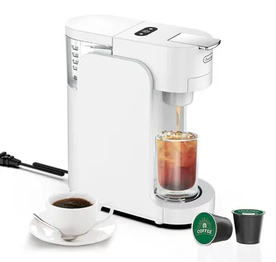 Zdjęcie produktu dla Kompaktowy ekspres do kawy na kapsułki Zimilo, kompatybilny z kapsułkami K-Cup, obsługa za pomocą 3 przycisków, regulowany zbiornik na wodę, do przygotowywania americano i espresso, kolor biały