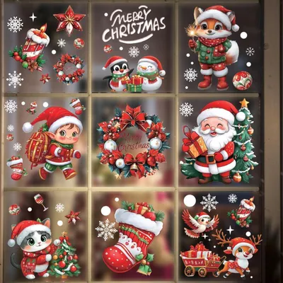Produktbild von Fensterbilder Weihnachten Selbstklebend Wiederverwendbar Schneeflocken 9er Set 20x30cm PVC
