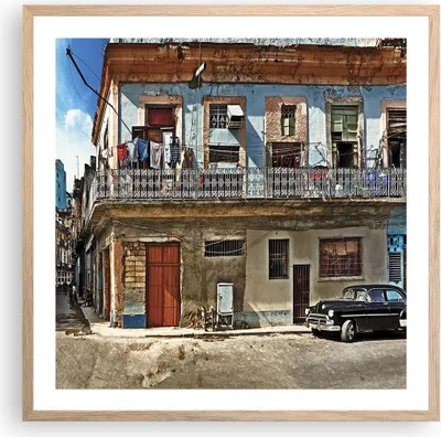 Produktbild von Gerahmtes Poster - Rahmen in heller Eiche - Kuba Havanna Balkon - 60x60 cm - Wand Bild - Wanddeko - Wandbilder - Wandposter - Bilderrahmen - Bilder - Kunstdruck - Wandbild - P2NAC60x60-4255