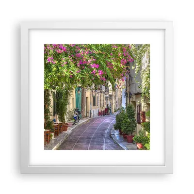 Produktbild von Gerahmtes Poster - Weißer Rahmen - Straße dekoration blumen griechenland - 30x30 cm - Wand Bild - Wanddeko - Wandbilder - Wandposter - Bilderrahmen - Bilder - Kunstdruck - Wandbild - P2WAC30x30-2429