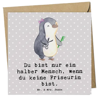 Produktbild von Mr. & Mrs. Panda Grußkarte Friseurin Herz - Grau Pastell - Geschenk, Friseursalon, Glückwunschkarte, Lustig, Beruf, Klappkarte, doppelkarte, faltkarte, Spruch