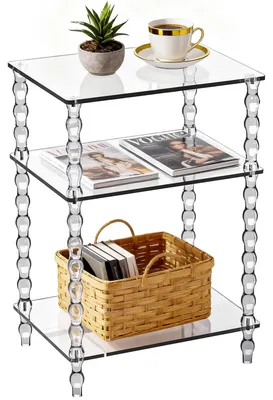 Imagen del producto de Mesa auxiliar de acrílico transparente con 3 niveles, ideal para salón y oficina