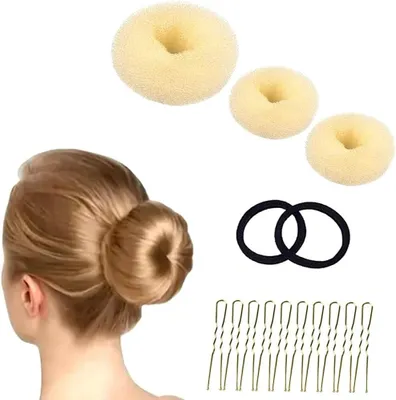 Produktbild von Donut-Dutt-Maker, Haar-Dutt-Maker, Ring-Style-Dutt-Maker-Set mit 2 Bändern, 10 Haarnadeln, 3 Dutts für Chignon-Frisuren (weiß)