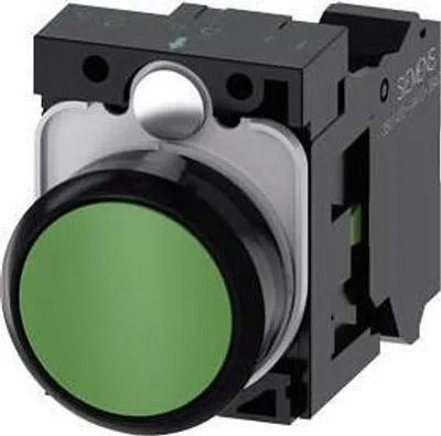 Produktbild von Siemens DRUCKTASTER, GRUEN, Kunststoff, IP67, IP69K, Schwarz, Grün, 500 V, 30 mm, 60,7 mm