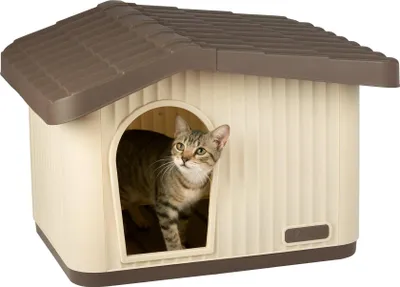 Produktbild von VOUNOT® Katzenhaus & Hundehütte Indoor Outdoor, Haustierhaus Winterfest und Wetterfest 60 x 51 x 41 cm, Beige