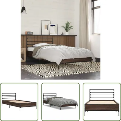 Obrázek produktu pro The Living Store Hnědý dubový rám postele 90x200 cm Materiál na bázi dřeva Kov