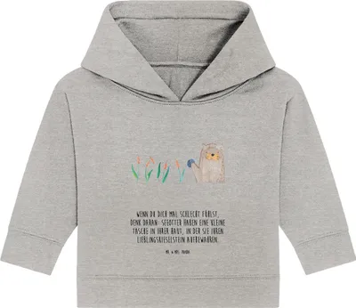 Produktbild von Mr. & Mrs. Panda Organic Baby Hoodie Otter Stein 24. - 36. Monat - Heather Grey - Geschenk, Pflanzen, Kapuzensweatshirt, Witzige Fakten, Seeotter, Kapuzenshirt, Fun Facts
