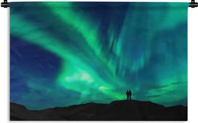 Produktbild von MuchoWow® Wandteppich Wandbehang Nordlichter - Silhouette - Berg 120x80 cm Tapisserie Dekoration Wandtuch - Wanddekorationen - Wandtücher