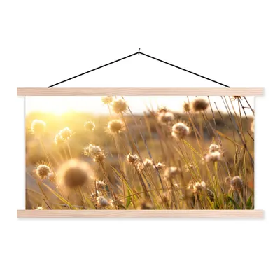 Produktbild von MuchoWow® Textilposter Pflanzen - Natur - Blumen - Sonne - Horizont 60x30 cm mit holzfarbenen Rahmen - Dekoration