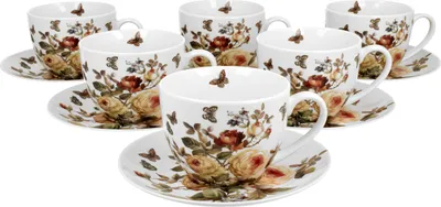 Produktbild von DUO FLORAL 6er-Set Tassen 220 ml ZAHRA mit Untertassen, New Bone China Porzellan