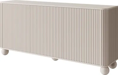 A close-up, isolated studio shot of a ribbed cabinet.