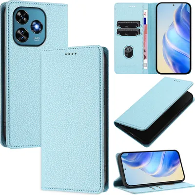 Produktbild von Litchi Leder Handyhülle für Oukitel C51 Wallet Kartenfächer Standfunktion Hülle Hellblau