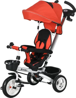 Produktbild von 6-in-1 Kinderdreirad mit Schiebestange, Dach, Gurt, Ablagekorb, 18+ Monate, Rot
