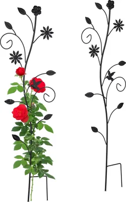 Produktbild von Relaxdays Rankhilfe, 2er Set, Blumendesign, Rosengitter, HBT: 110x34x1 cm, Metall, freistehend, Pflanzgitter, schwarz