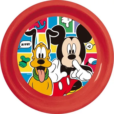 Obrázek produktu pro Tataway Disney červený plastový talíř pro děti s Mickey Mousem, nárazuvzdorný a opakovaně použitelný