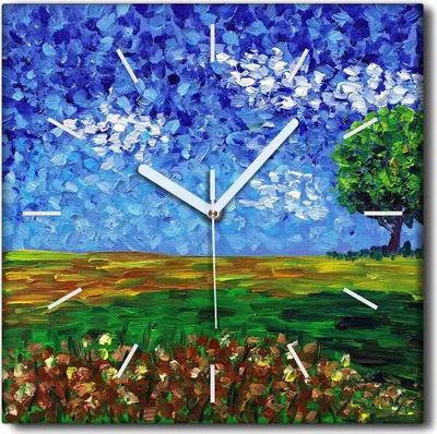 Produktbild von Coloray Uhr auf Leinwand 30x30 cm Wand Uhr Dekoration Wohnzimmer Segeltuch weiße Zeiger -Landschaft Bäume Natur.