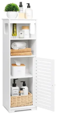 Produktbild von Badezimmerschrank - Stand-Badschrank - Mit Tür Und Regalböden - PVC-Kunststoff - Moderner Stil - Montage Erforderlich - Weiß