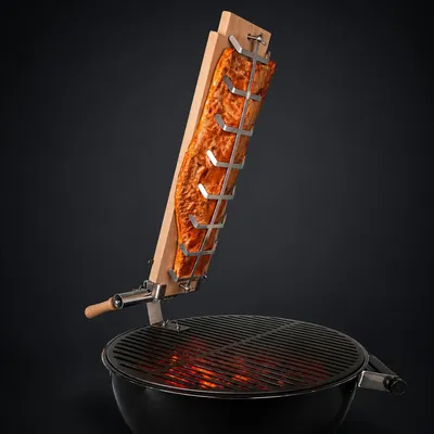 Produktbild von Flammlachsbrett 60x18 cm aus Buchenholz inkl. Edelstahlhalterung für Grillroste - stufenlos verstellbar