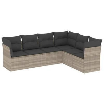 Produktbild von Möbel 6-tlg. Garten-Sofagarnitur/Garten-Essgruppe - Lounge-Set - Balkonmöbel Set - mit Kissen Hellgrau Poly Rattan - Gartenmöbelset CLORIS5669736
