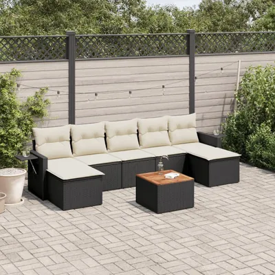 Produktbild von Design 8-tlg. Garten-Sofagarnitur mit Kissen Schwarz Poly Rattan, Gartensofas 2024 Neu