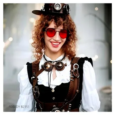 Produktbild von Vintage Steampunk Sonnenbrille für Herren und Damen, Retro Runde Hippie Brille mit Metallrahmen und UV400 Schutz