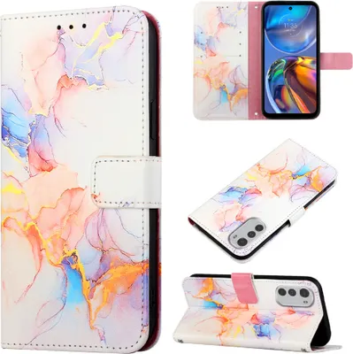 Produktbild von Moto E32 Hülle, Marmor Motiv Kunstleder Tasche Wallet Kartenfächer mit Standfunktion Klapp Schutzhülle für Motorola Moto E32 Bunt
