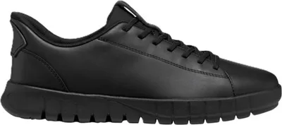 A black men's sneaker shown from the side against a white background.