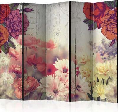 Produktbild von Akusticher Raumteiler Retro Vintage Foto Paravent 225x172 cm beidseitig auf Vlies-Leinwand bedruckt Akustikschaum Trennwand Spanische Wand Sichtschutz Home Office Blumen Natur b-C-0028-z-c