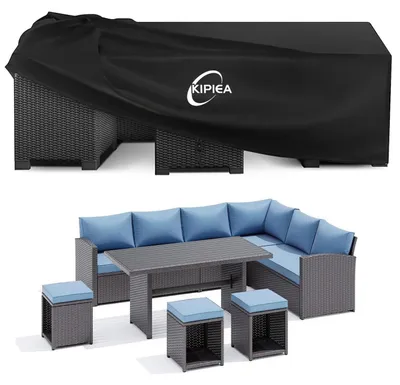 Immagine prodotto di Copertura per mobili da giardino, resistente alle intemperie invernali, in tessuto Oxford 420D, impermeabile e con protezione UV, dimensioni 345x188x71 cm