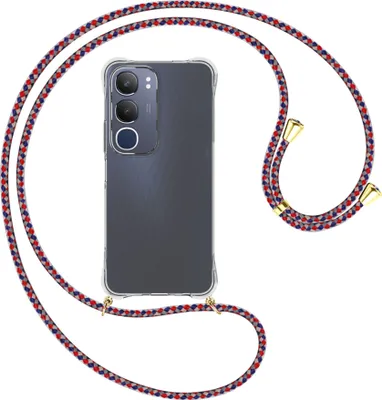 Produktbild von Handykette Backcover-Schutzhülle mit Band (Metall goldfarben) für Vivo Y19S 4G - silber/blau/rot
