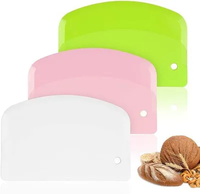 Produktbild von Ibenzoa® Teigschaber-Set (3 Stück) – lebensmittelechter PE‑Kunststoff, ergonomisch geformt, Grün/Weiß/Rosa