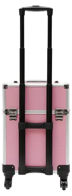 Produktbild von Schminkkoffer mit Rollen - Aluminium Make-up Trolley - 46 cm Hartschale, Großer Kosmetikkoffer, Schloss mit Schlüssel, Teleskopgriff - Pink