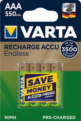 Produktbild von Varta Recharge Accu Endless AAA 550mAh 4er