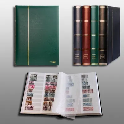 Produktbild von Prophila Collection 64 weiße geteilte Seiten Briefmarkenalbum Einsteckbuch wattierter grüner Einband