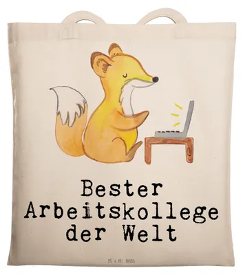 Produktbild von Mr. & Mrs. Panda Tote Bag Fuchs Bester Arbeitskollege der Welt - Transparent - Geschenk, Laptoptasche, Kollege, Schultasche, Tasche, Geschenkidee, Arbeit, Dankeschön
