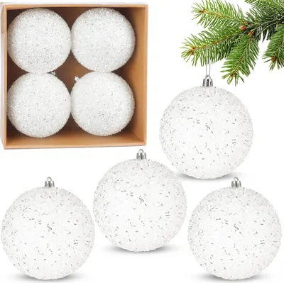 Produktbild von BRUBAKER Glitzer Weihnachtskugeln - 4er Set große Glitter Baumkugeln - 10 cm Christbaumkugeln Bruchsicher - Kunststoff Christbaumschmuck, Weiß